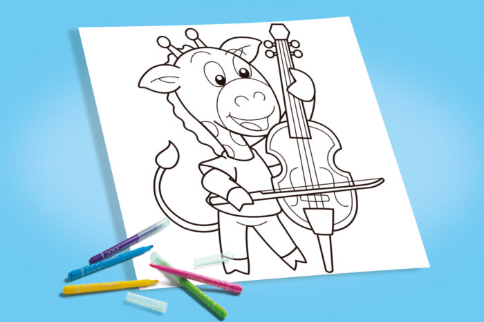 Coloriage girafe et son violoncelle
